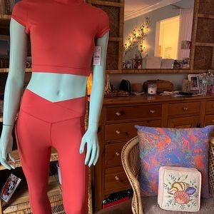 PacSun coral red crop top leggings set, size small